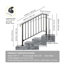 Taottu rautakaide säädettävä 3–4 portaalle mattamusta ulkokäyttöön