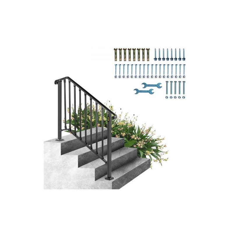 Taottu rautakaide säädettävä 3–4 portaalle mattamusta ulkokäyttöön