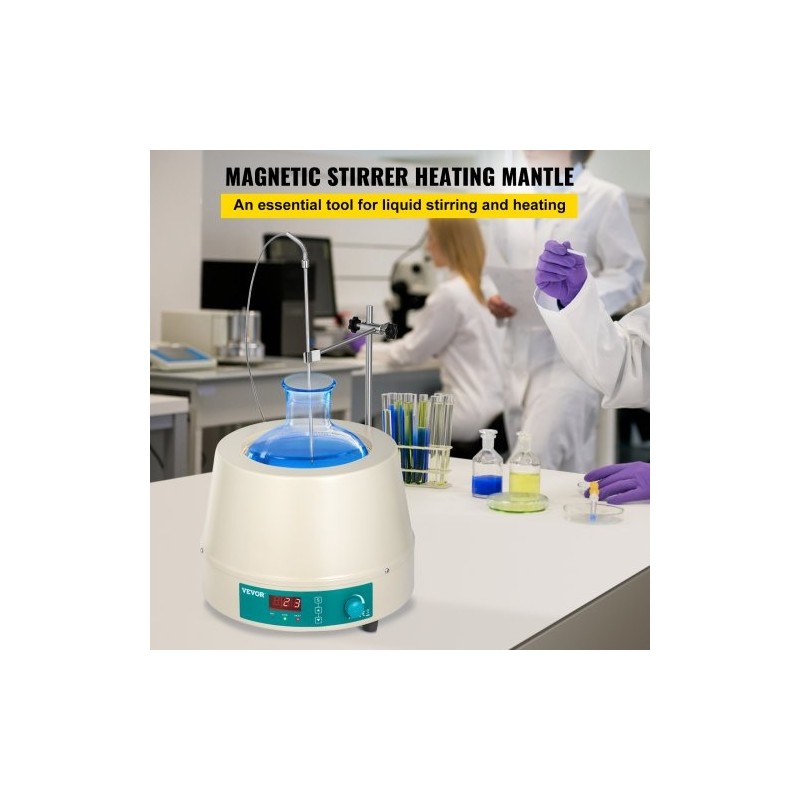 Lämmityskuori magneettisekoittimella 2000 ml pyöreäpohjaisille keittopulloille digitaalinen lämpötilansäätö 600 watin teho