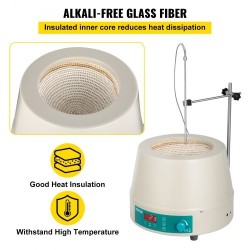 Lämmityskuori magneettisekoittimella 2000 ml pyöreäpohjaisille keittopulloille digitaalinen lämpötilansäätö 600 watin teho