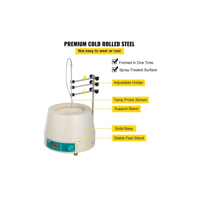 Lämmityskuori magneettisekoittimella 2000 ml pyöreäpohjaisille keittopulloille digitaalinen lämpötilansäätö 600 watin teho