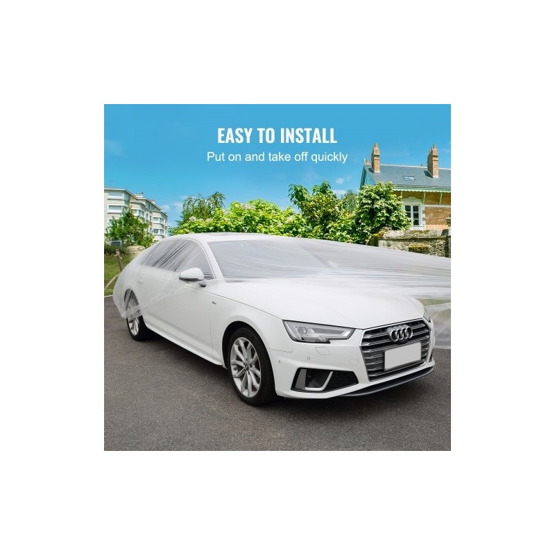 Auton kertakäyttöinen läpinäkyvä suojapeite matalatiheyksinen polyeteenimuovi 3,8 x 6,6 m 10 kpl