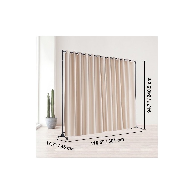 Tilanjakaja sisäkäyttöön 301x30x240,5 cm alumiiniseos ja hiiliteräsrunko polyesterikangas khaki pyörillä