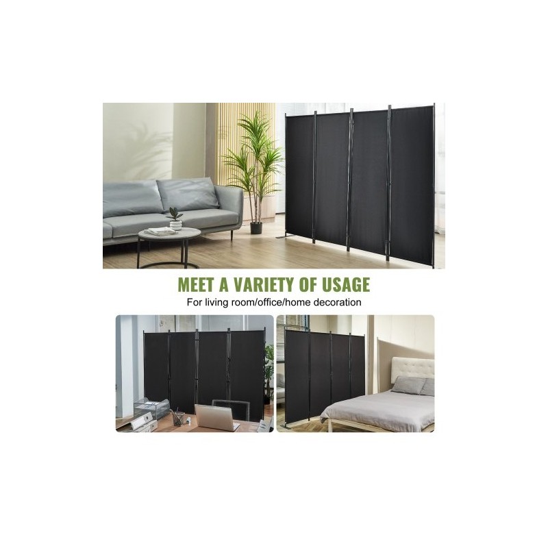 Tilanjakaja 4-paneelinen taitettava hiiliteräsrunko vedenpitävä polyesterikangas 224x30x171 cm sisäkäyttöön