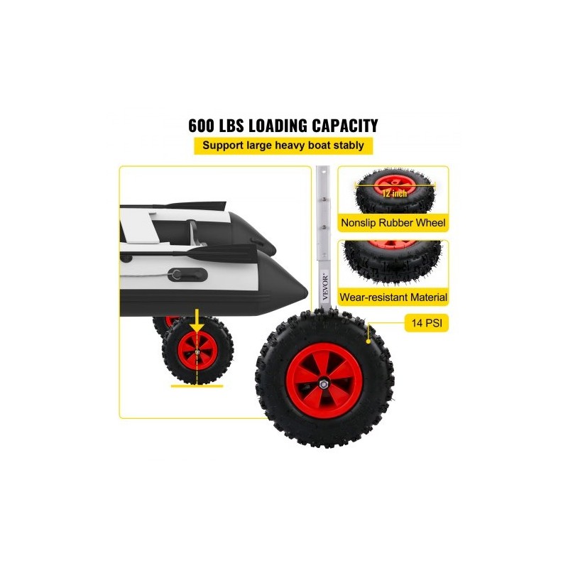 Peräpeiliin asennettava veneen kuljetuspyöräsarja 12 tuuman ilmakumirenkailla alumiiniseosvarret 4 pikalukitustappia 272 kg