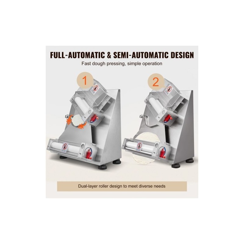 Automaattinen pizzataikinanlevytin 201-ruostumaton teräsrunko 3–12 tuuman pizzapohjille säädettävä 1–5,5 mm