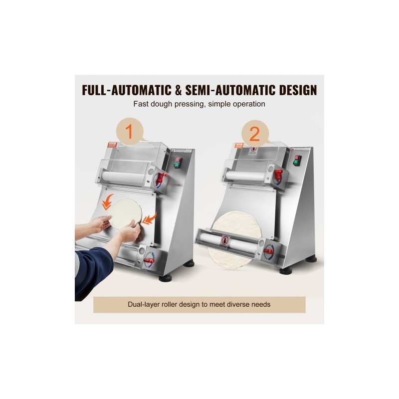 Taikinan kaulin sähköinen 201-ruostumaton teräsrunko 3–15 tuumaa 1–5,5 mm ammattikäyttöön