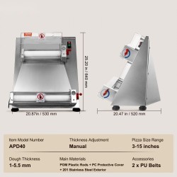 Taikinan kaulin sähköinen 201-ruostumaton teräsrunko 3–15 tuumaa 1–5,5 mm ammattikäyttöön