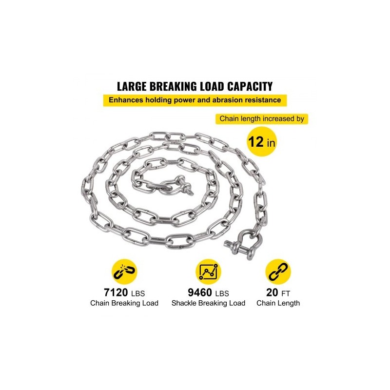 Ankkurikettinki 316-ruostumattomasta teräksestä 6,1 m 8 mm kaksi D-sakkelia pienille veneille