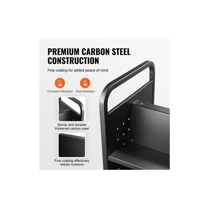 Kirjavaunu hiiliterästä 3 W-muotoista hyllyä 150 kg 4 pyörää 2 lukittavaa