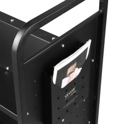 Kirjavaunu hiiliterästä 3 W-muotoista hyllyä 150 kg 4 pyörää 2 lukittavaa