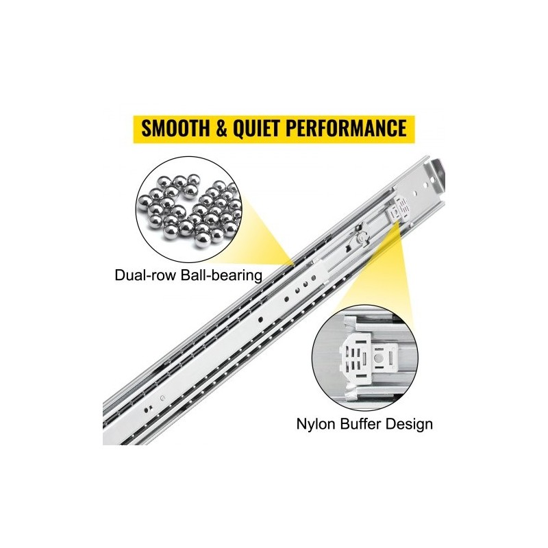 Raskaan käytön laatikkokiskosarja kylmävalssattu teräs 48 tuumaa kokonaan ulos vedettävä pari