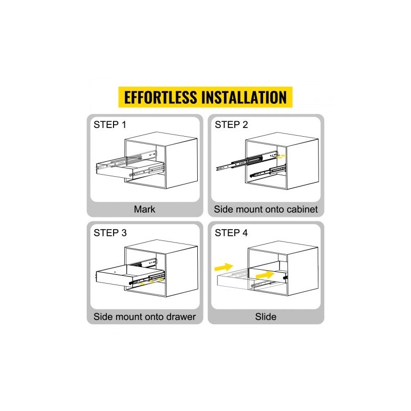 Raskaan käytön laatikkokiskosarja kylmävalssattu teräs 48 tuumaa kokonaan ulos vedettävä pari