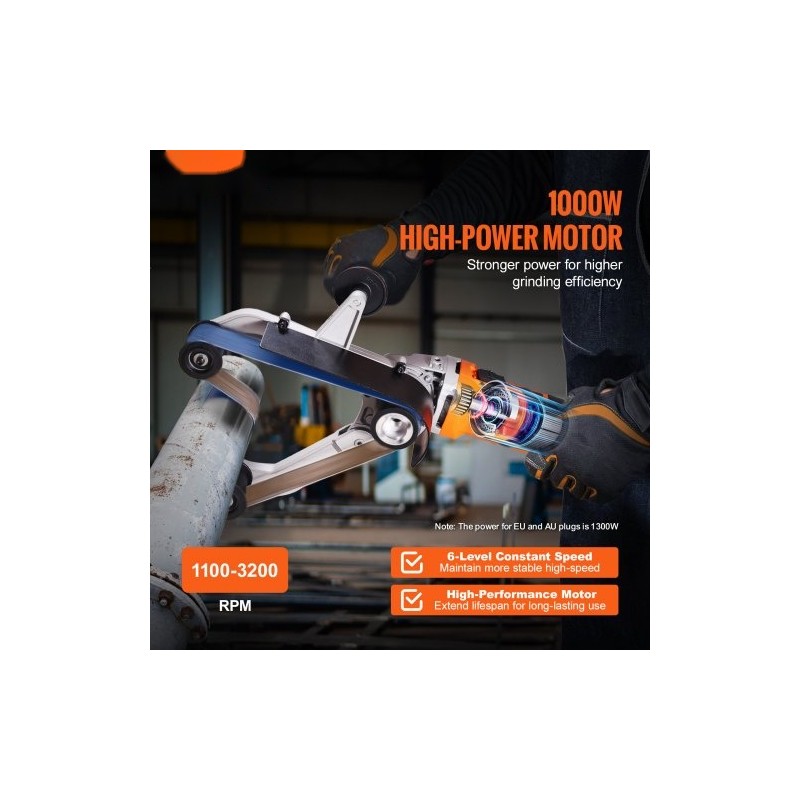 Putkihihnahiomakone 1300W alumiiniseosrunko 50 hiomanauhaa kuusi nopeustasoa