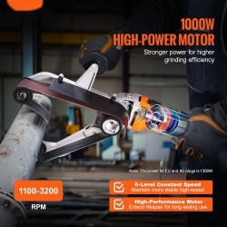 Putkihiomakone 1300 W 6-portainen nopeudensäätö alumiiniseosrunko 3 hiomanauhaa