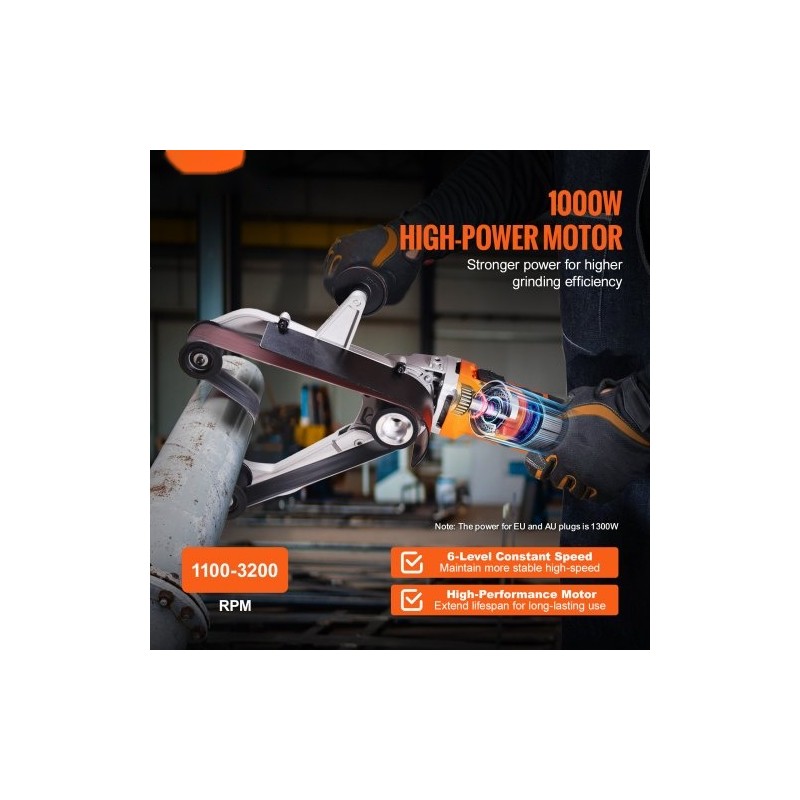Putkihiomakone 1300 W 6-portainen nopeudensäätö alumiiniseosrunko 3 hiomanauhaa