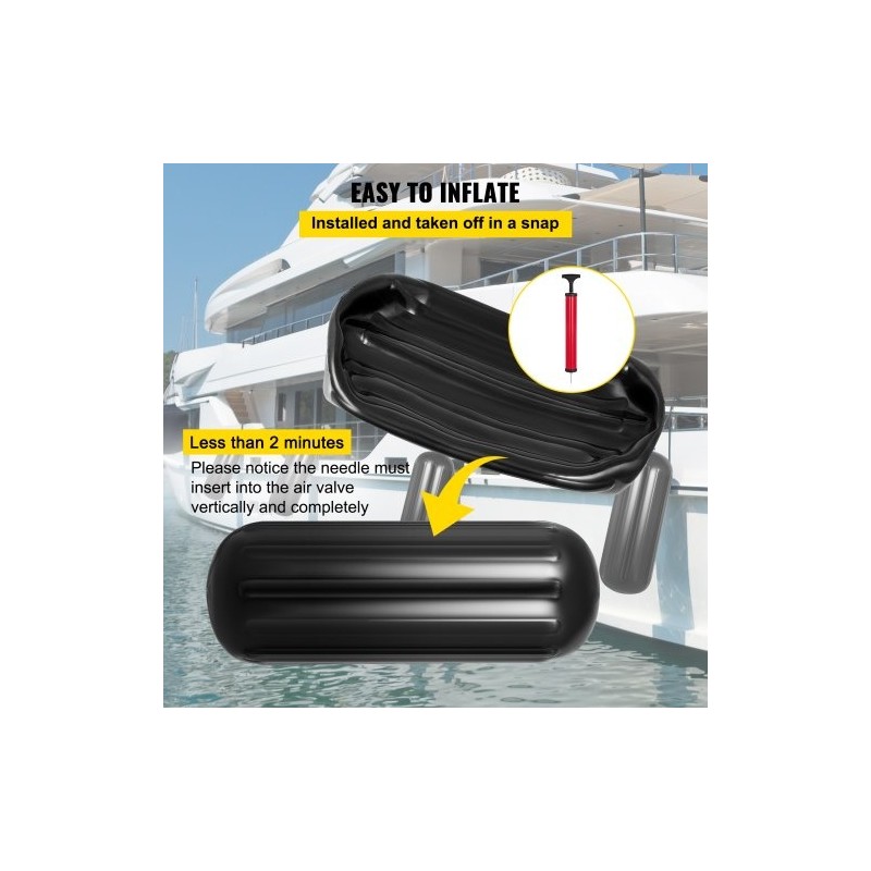 Vinyyliset rivatut veneen törmäyspuskurit 10 x 28 tuumaa 4 kpl keskireiällä musta