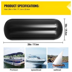 Vinyyliset rivatut veneen törmäyspuskurit 10 x 28 tuumaa 4 kpl keskireiällä musta