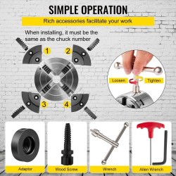 Teräksinen puusorvin istukka halkaisija 69,85 millimetriä nelileukainen itseään keskittävä 1 tuuman kierre