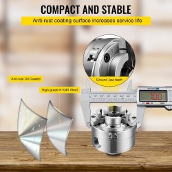 Teräksinen puusorvin istukka halkaisija 69,85 millimetriä nelileukainen itseään keskittävä 1 tuuman kierre