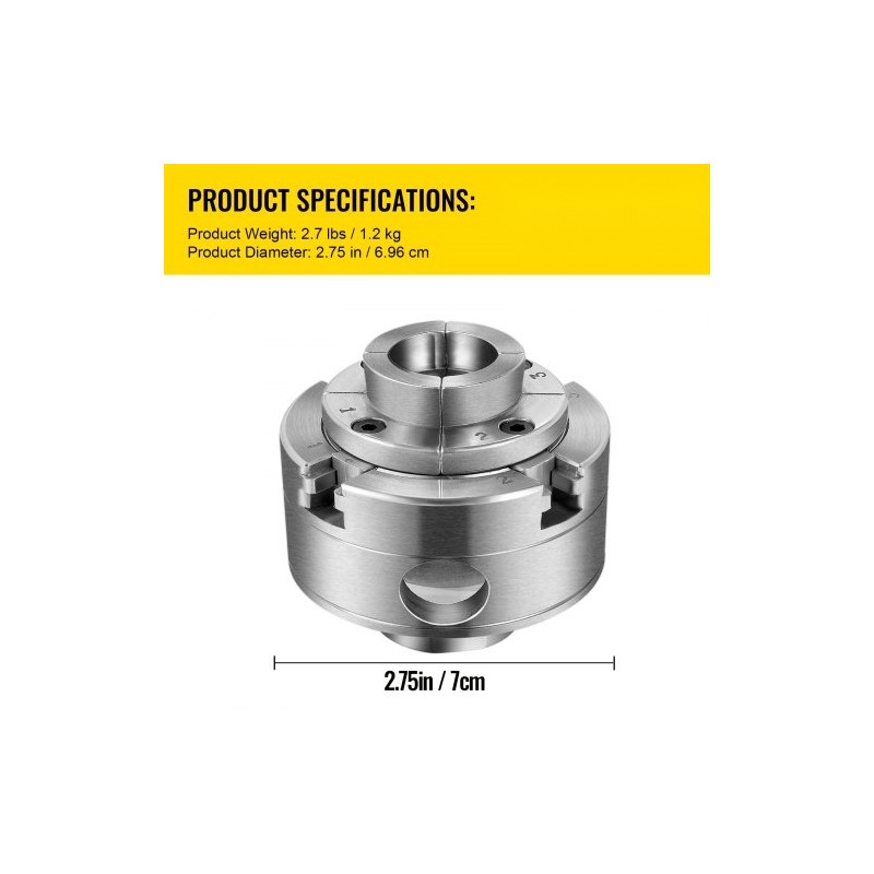 Teräksinen puusorvin istukka halkaisija 69,85 millimetriä nelileukainen itseään keskittävä 1 tuuman kierre