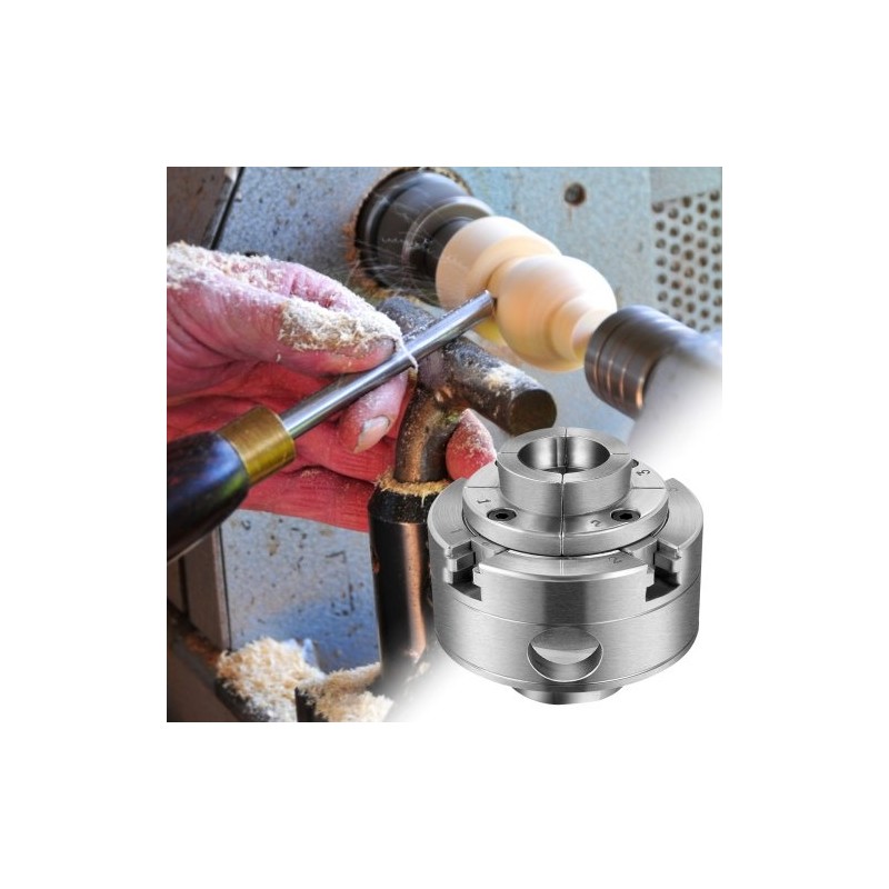 Teräksinen puusorvin istukka halkaisija 69,85 millimetriä nelileukainen itseään keskittävä 1 tuuman kierre