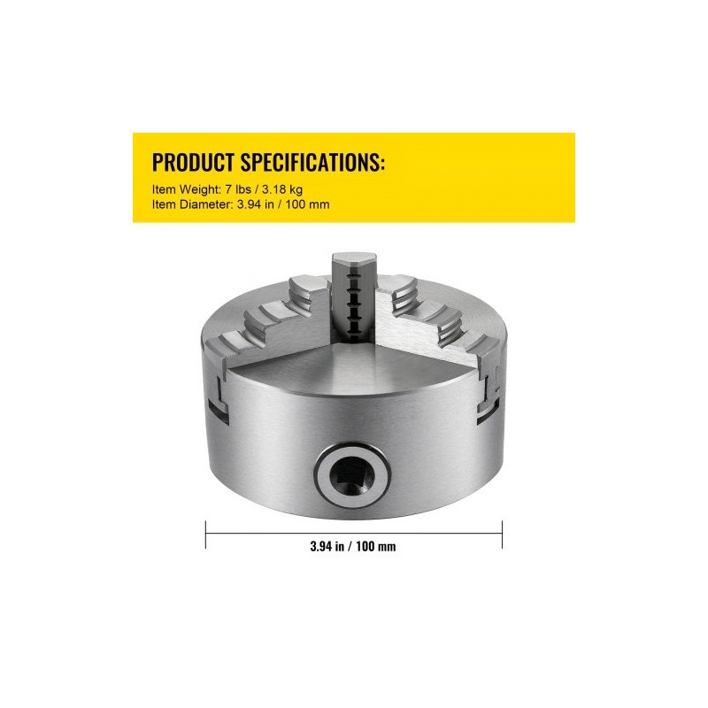 Sorvin istukka karkaistu teräs 100 mm kolmeleukainen itsekeskittyvä kaksi leukasarjaa