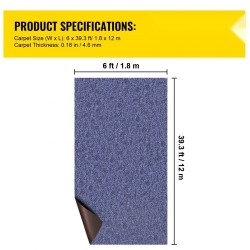 Merimatto polyesterikuitu TPR-tausta sininen leveys 6 jalkaa pituus 39,3 jalkaa rullassa liukuestopinta