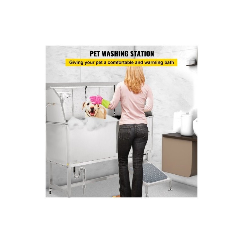 Koiranpesuallas 304-ruostumattomasta teräksestä sopii 150 cm lemmikeille liukuovella hanalla ja suihkulla