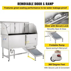 Koiranpesuallas 304-ruostumattomasta teräksestä sopii 150 cm lemmikeille liukuovella hanalla ja suihkulla