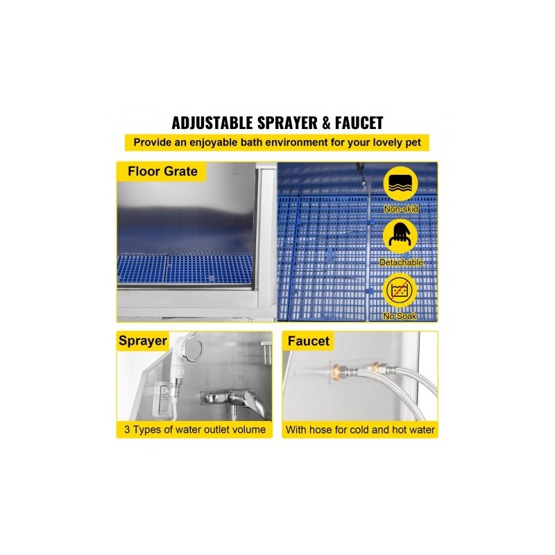 Koiranpesuallas 304-ruostumattomasta teräksestä sopii 150 cm lemmikeille liukuovella hanalla ja suihkulla