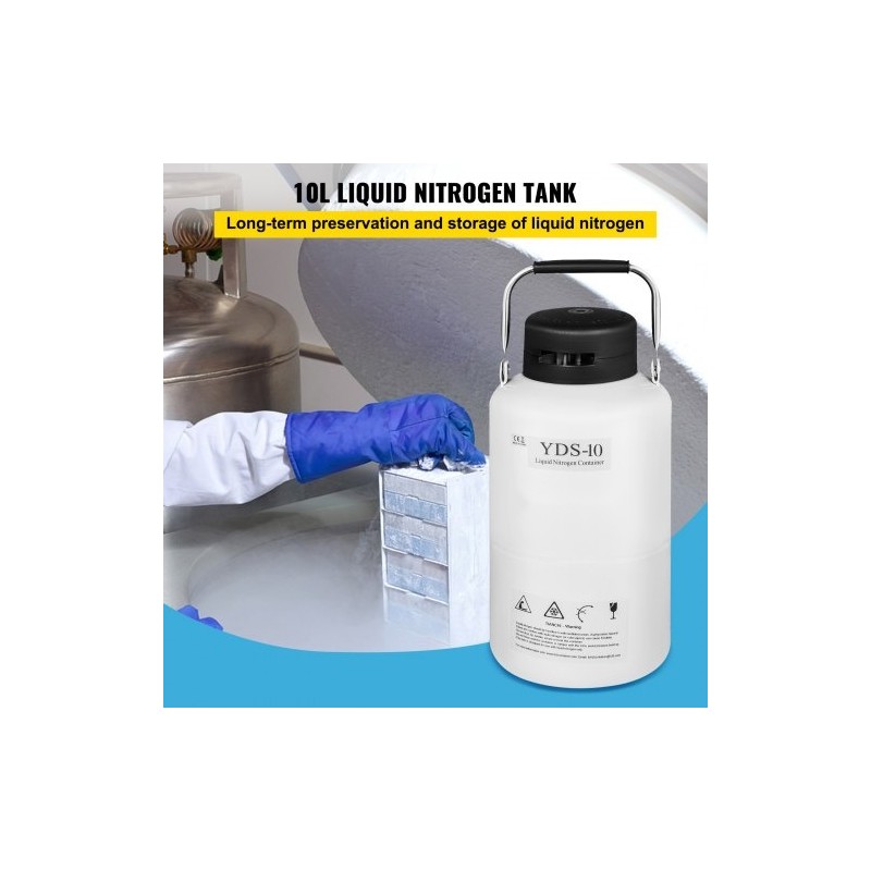 Kryogeeninen nestemäisen typen säiliö 10 l alumiiniseos 6 sisäsäiliötä kantokahvalla