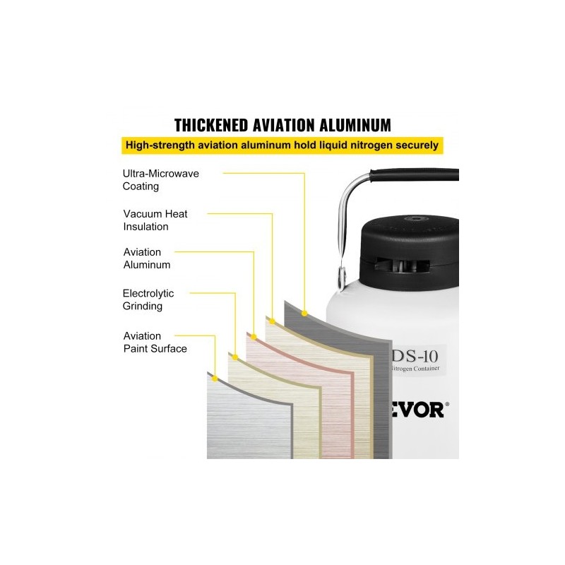 Kryogeeninen nestemäisen typen säiliö 10 l alumiiniseos 6 sisäsäiliötä kantokahvalla