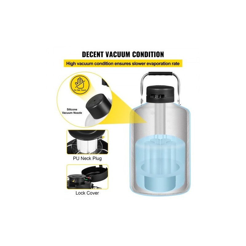 Kryogeeninen nestemäisen typen säiliö 10 l alumiiniseos 6 sisäsäiliötä kantokahvalla