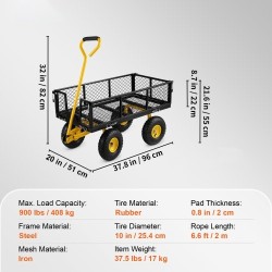Teräs puutarhavaunu 408 kilogramman kantavuudella irrotettavilla verkkolaidoilla kääntyvällä vetoaisalla 25,4 senttimetrin