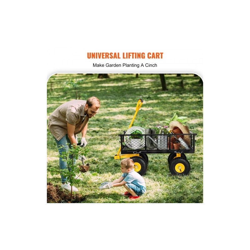 Teräksinen puutarhavaunu 227 kg irrotettavat verkkosivut 25,4 cm kumirenkaat 180 asteen kahva