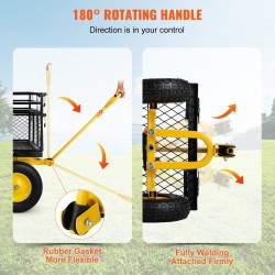 Teräksinen puutarhavaunu 227 kg irrotettavat verkkosivut 25,4 cm kumirenkaat 180 asteen kahva