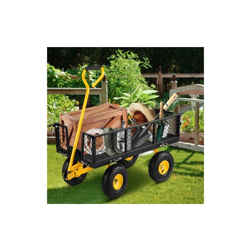 Teräksinen puutarhavaunu 227 kg irrotettavat verkkosivut 25,4 cm kumirenkaat 180 asteen kahva