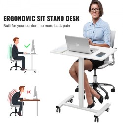 Korkeussäädettävä istuma-seisomatyöpöytä lastulevy pöytätaso hiiliteräsjalat kaasujousi 4 kääntyvää pyörää 2 lukittavaa