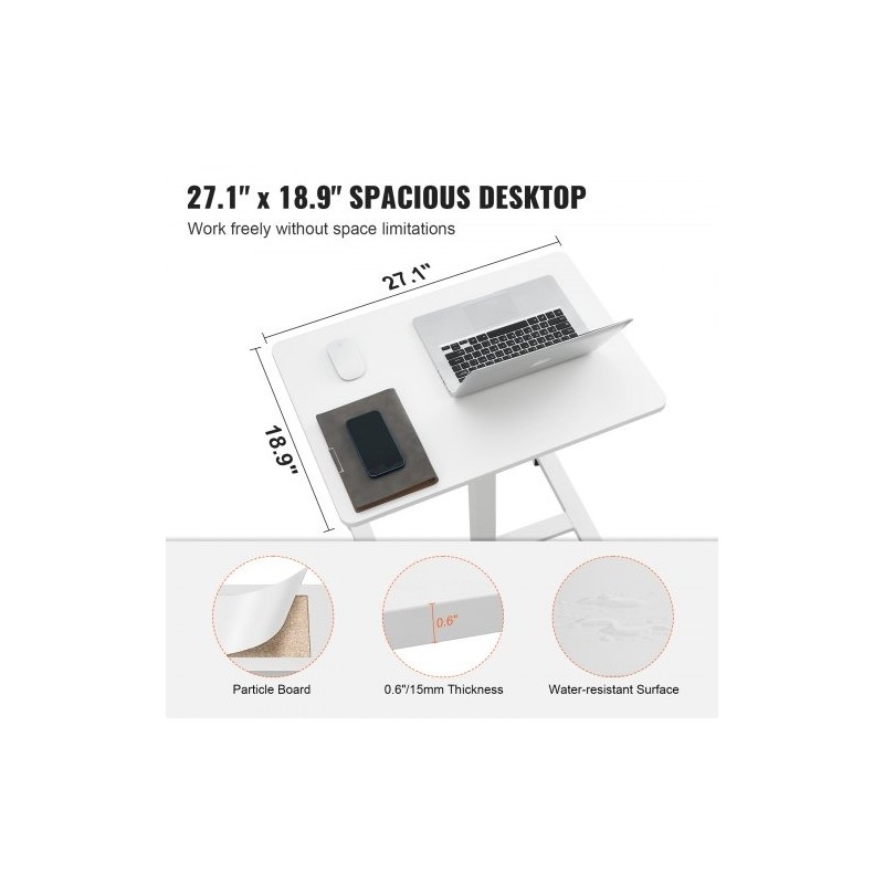 Korkeussäädettävä istuma-seisomatyöpöytä lastulevy pöytätaso hiiliteräsjalat kaasujousi 4 kääntyvää pyörää 2 lukittavaa