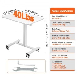 Korkeussäädettävä istuma-seisomatyöpöytä lastulevy pöytätaso hiiliteräsjalat kaasujousi 4 kääntyvää pyörää 2 lukittavaa