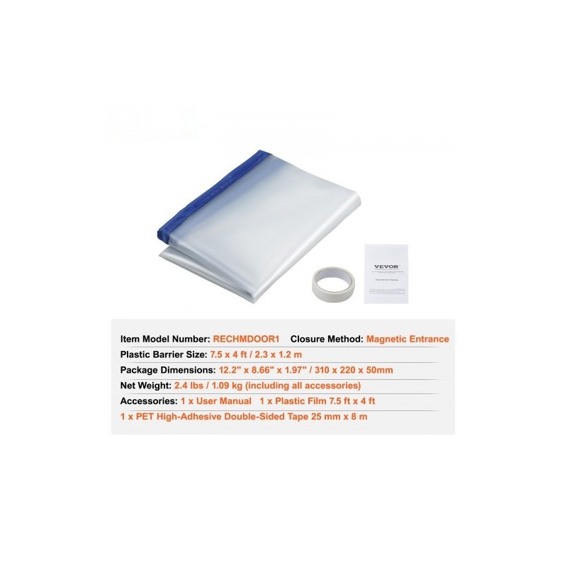 Pölysulkuseinä polyeteenistä oviaukkoon 2,3×1,2 m magneettisella aukolla