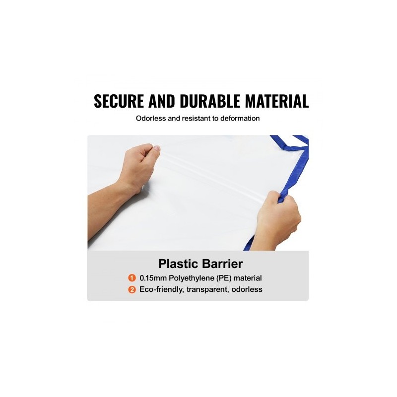 Pölysulkuseinä polyeteeni 2,6 x 1,52 m läpinäkyvällä magneettisella oviaukolla