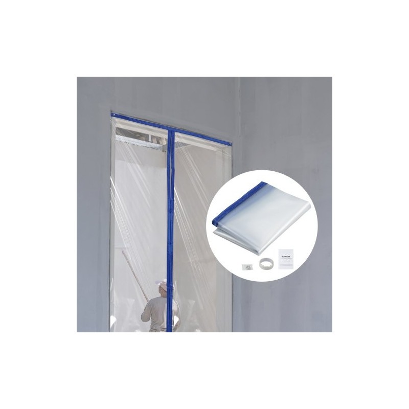 Pölysulkuseinä polyeteeni 2,6 x 1,52 m läpinäkyvällä magneettisella oviaukolla