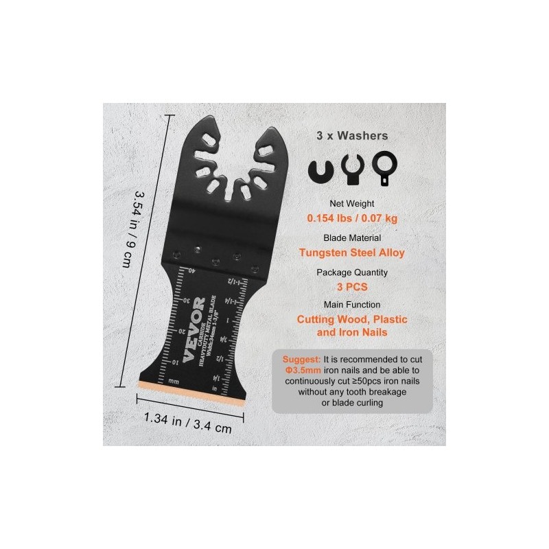 Värähtelevän monitoimityökalun titaanikarbidi-terässeosiset 3 kpl terät yleispikakiinnitys kovalle materiaalille metallille ja