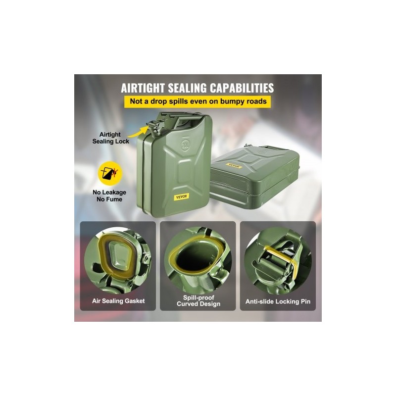 Teräksinen 20 L bensakanisteri ruosteenkestävä lämpöä kestävä joustavalla kaatonokalla vihreä