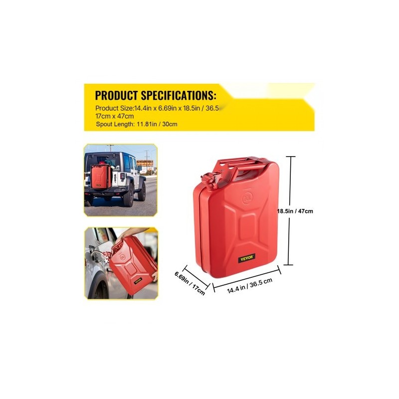 Teräksinen 20 l jerry-kanisteri 2 kpl punainen joustavalla kaatonokalla