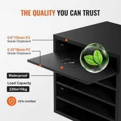 Kirjelajittelija 5 lokeroa säädettävät hyllyt P2-luokan lastulevy MDF 355x305x330 mm musta