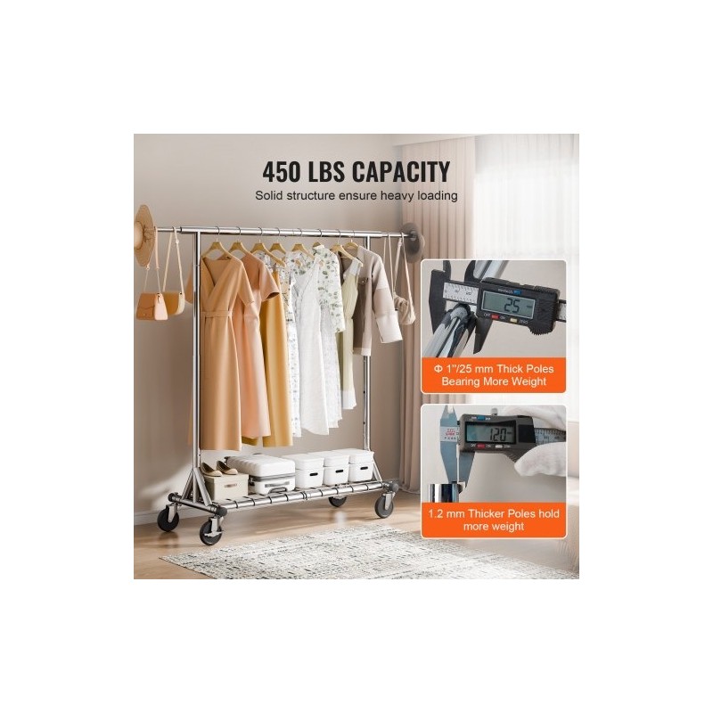 Vaateripustin hiiliteräs pyörillä säädettävä leveys ja korkeus alahylly