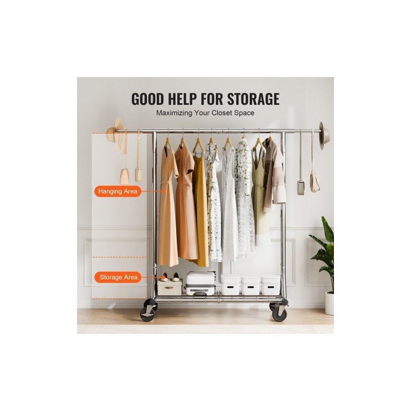 Vaateripustin hiiliteräs pyörillä säädettävä leveys ja korkeus alahylly